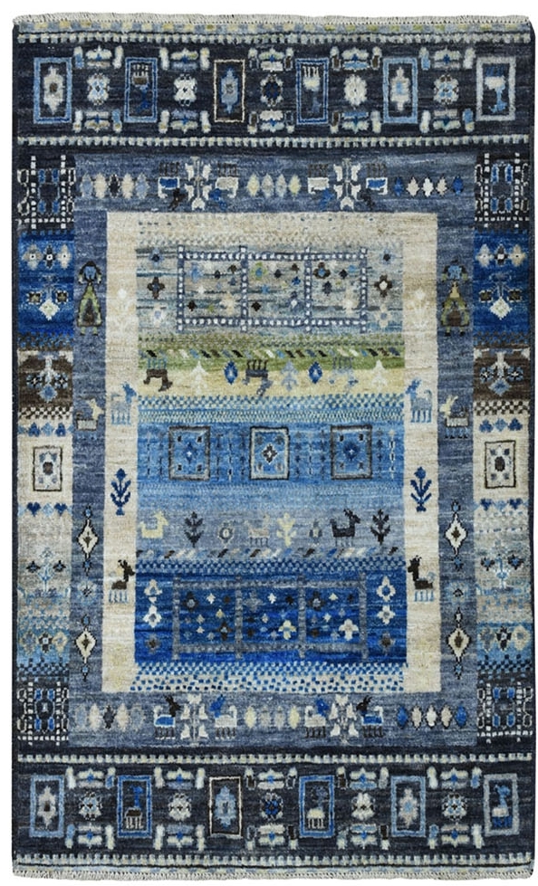 Traditional Wool Hand Knotted Blues Area Rug Gabbeh 2'8